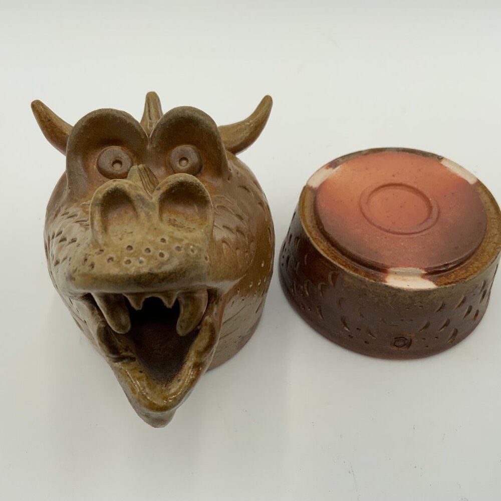 RARE Japanese Makers Marked Ceramic Dragon Incense Burner 2 Pcs